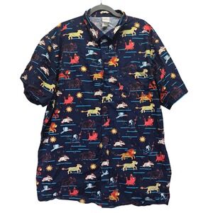 Disney The Lion King Mens XXL Navy Blue All Over Print Short Sleeve Button Simba